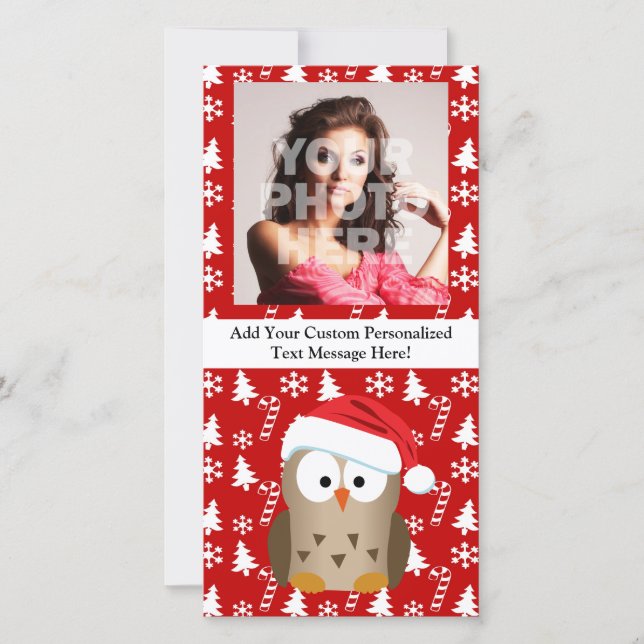 Cartes Pour Fêtes Annuelles Chouette de Noël avec chapeau de Noël (Devant)