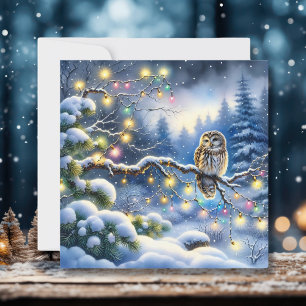 Cartes Pour Fêtes Annuelles Chouette de Noël dans une forêt d'hiver magique