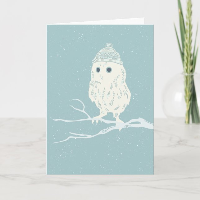 Cartes Pour Fêtes Annuelles Chouette de Noël sur branche d'arbre - Noël (Devant)