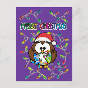 Cartes Pour Fêtes Annuelles Chouette de père Noël et lumières de Noël