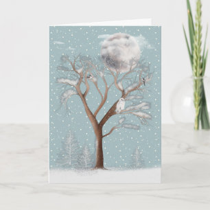 Cartes Pour Fêtes Annuelles Chouette des neiges et lune d'hiver