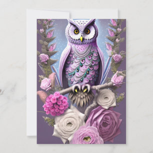 Cartes Pour Fêtes Annuelles Chouette d'Imaginaire détaillée sur un lit d'épine