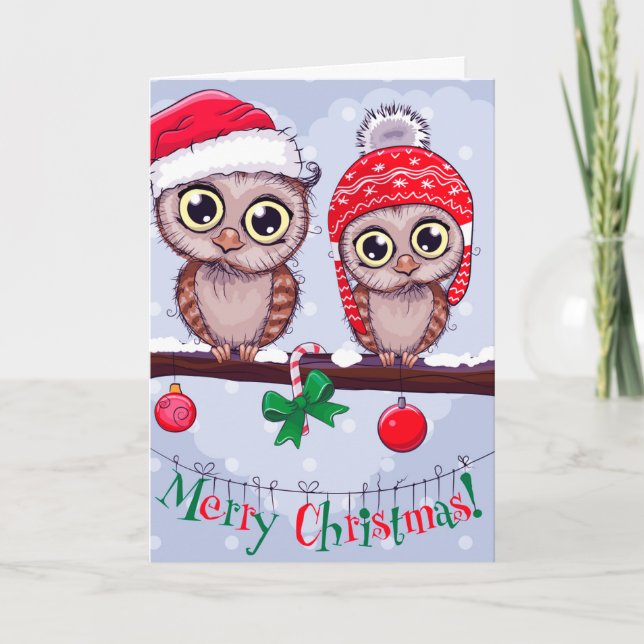 Cartes Pour Fêtes Annuelles Chouette douce à Noël (Devant)