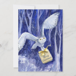 Cartes Pour Fêtes Annuelles Chouette fantaisiste Noël aquarelle bleu-violet