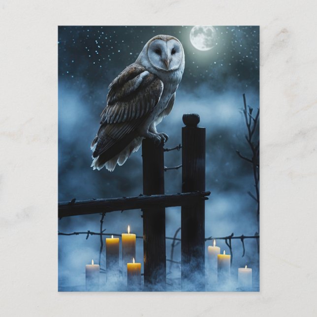 Cartes Pour Fêtes Annuelles Chouette gothique Bougies Lune clôture (Devant)