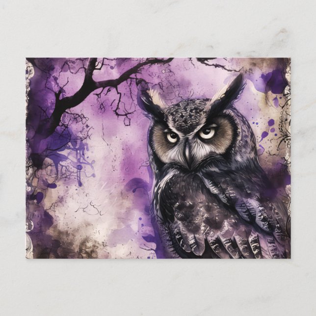 Cartes Pour Fêtes Annuelles Chouette gothique noire et violette Halloween (Devant)