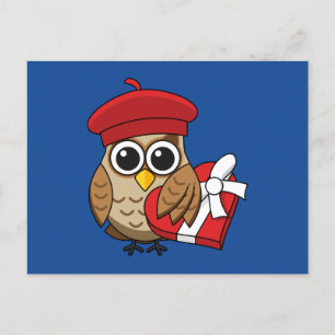 Cartes Pour Fêtes Annuelles Chouette mignonne avec béret rouge et boîte cardia