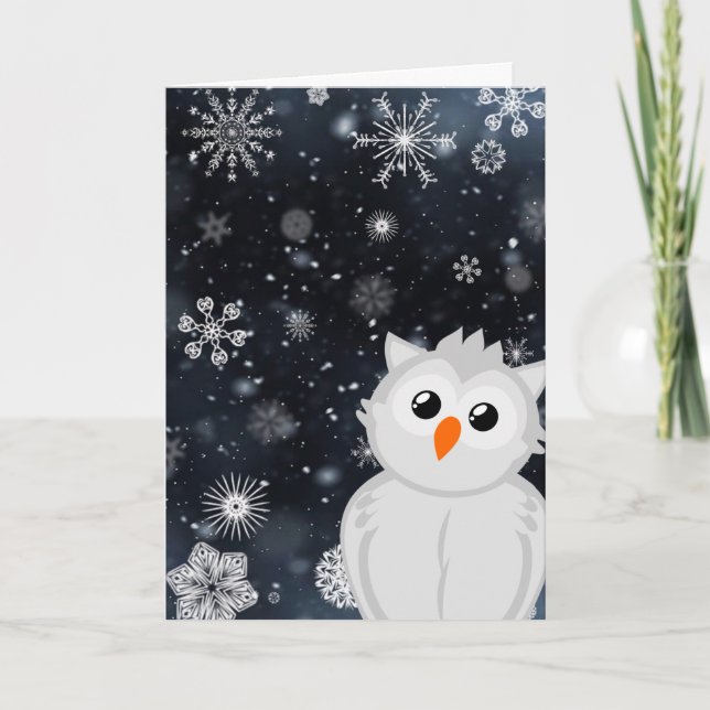 Cartes Pour Fêtes Annuelles Chouette mignonne Neige d'hiver Merveilleuse Nuit  (Devant)