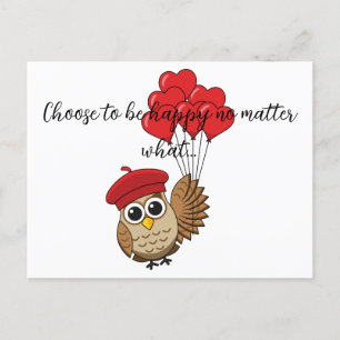 Cartes Pour Fêtes Annuelles Chouette mignonne volant avec des ballons de coeur