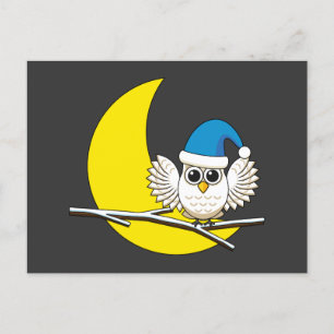 Cartes Pour Fêtes Annuelles Chouette neigeuse dans une nouvelle nuit d'hiver s