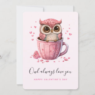 Cartes Pour Fêtes Annuelles Chouette rose mignonne en coupe Saint-Valentin