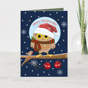 Cartes Pour Fêtes Annuelles Chouette Santa hat Chouette & texte personnalisé