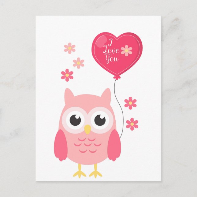 Cartes Pour Fêtes Annuelles Chouette Valentines Rose Mignonne Je T'Aime (Devant)