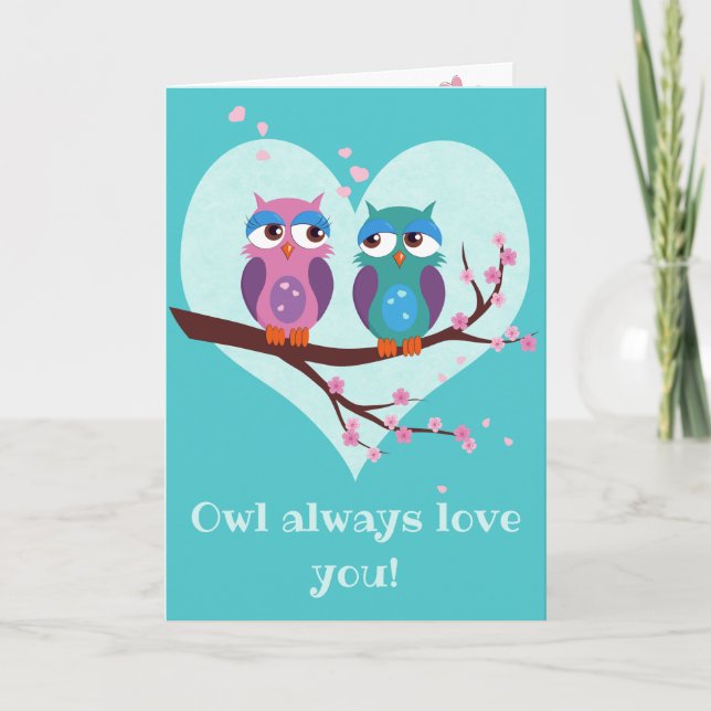 Cartes Pour Fêtes Annuelles Chouettes amoureuses Caricature de Saint Valentin (Devant)