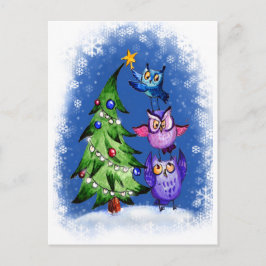 Cartes Pour Fêtes Annuelles Chouettes bleu Noël