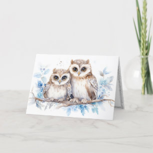 Cartes Pour Fêtes Annuelles Chouettes De Noël Aquarelles Sur Branche