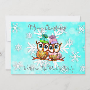 Cartes Pour Fêtes Annuelles Chouettes de Noël mignonnes en blanc
