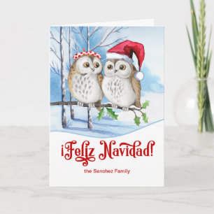 Cartes Pour Fêtes Annuelles Chouettes d'hiver Feliz Navidad