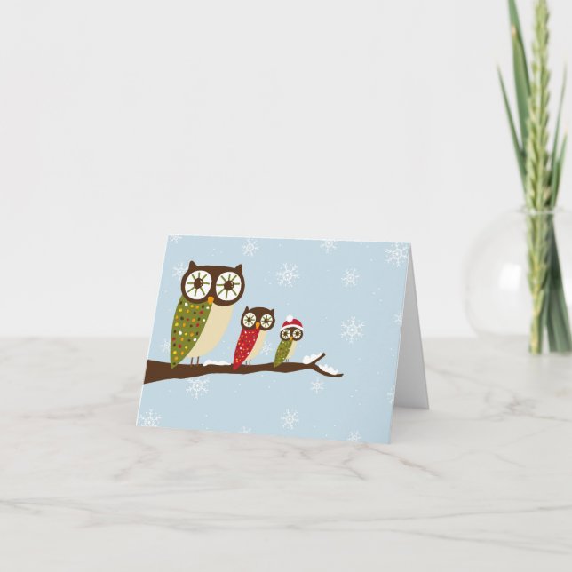 Cartes Pour Fêtes Annuelles chouettes d'hiver saluant (Devant)