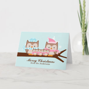 Cartes Pour Fêtes Annuelles Chouettes Famille de 5 Noël