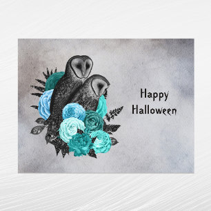Cartes Pour Fêtes Annuelles Chouettes florales gothiques sarcelle Halloween