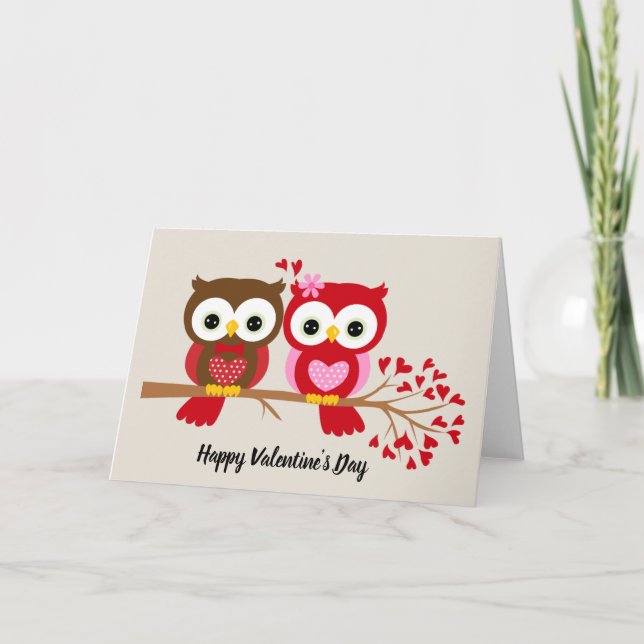 Cartes Pour Fêtes Annuelles Chouettes Heureuses Saintes-Valentin (Devant)