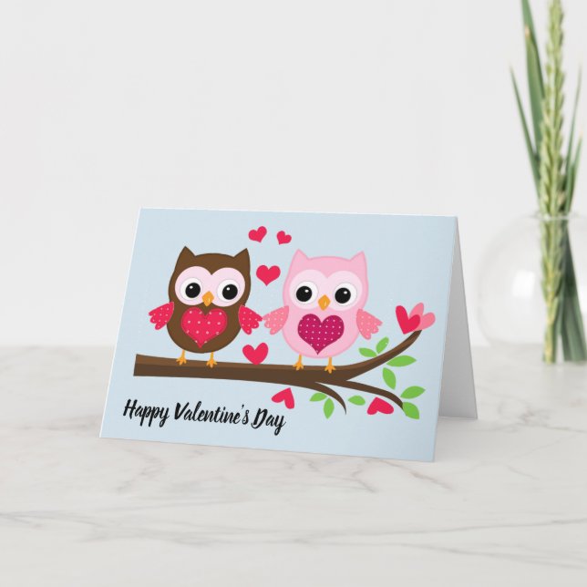 Cartes Pour Fêtes Annuelles Chouettes Heureuses Saintes-Valentin (Devant)
