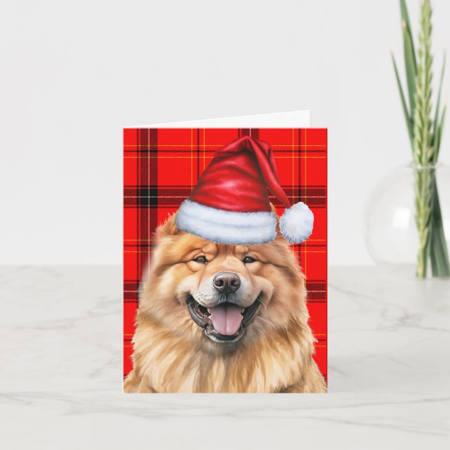 Cartes Pour Fêtes Annuelles Chow Chow Père Noël Chien Rouge Plaid Noël (Devant)