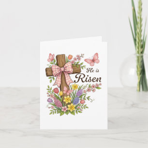Cartes Pour Fêtes Annuelles Chrétien - Il est ressuscité Croix florale religie