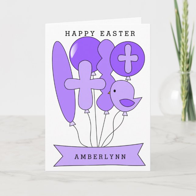Cartes Pour Fêtes Annuelles Chrétienne pourpre Pâques de fille (Devant)