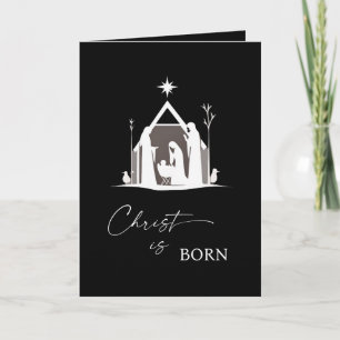 Cartes Pour Fêtes Annuelles Christ est né Nativité blanche Noël noir II
