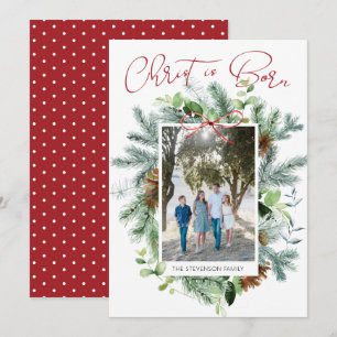 Cartes Pour Fêtes Annuelles Christ est né Photo Aquarelle Verdure