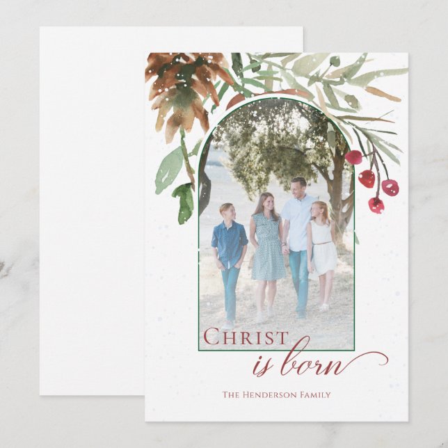 Cartes Pour Fêtes Annuelles Christ est né Religieux Noël Photo Simple (Devant / Derrière)