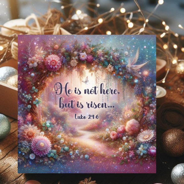 Cartes Pour Fêtes Annuelles Christ ressuscité Bois Rose Floral Pâques (Créateur téléchargé)