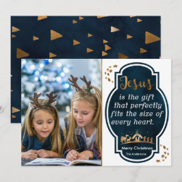 Cartes Pour Fêtes Annuelles Christian Christmas Blue Nativité Citation Photo