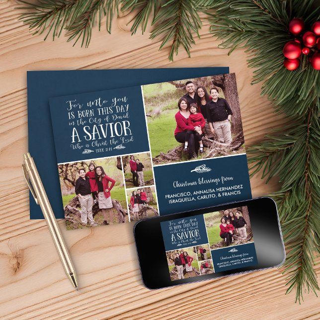 Cartes Pour Fêtes Annuelles Christian Christmas Collage Luke 2 Photo de vacanc (Christian Christmas Collage Luke 2 Holiday Photo Card)