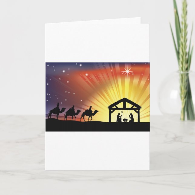 Cartes Pour Fêtes Annuelles Christian Christmas Nativité Scene (Devant)
