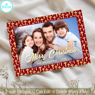 Cartes Pour Fêtes Annuelles Christian Cross Custom Photo Script Rouge Noël