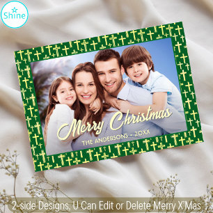 Cartes Pour Fêtes Annuelles Christian Cross Elegant Script Photo Noël