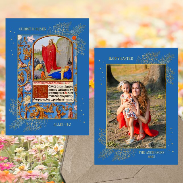 Cartes Pour Fêtes Annuelles Christian Jésus Résurrection Famille de Pâques Pho (Religious Christian Medieval Traditional Catholic Jesus Christ Resurrection Easter Family Photo Card)