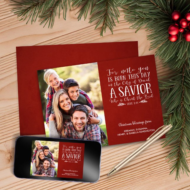 Cartes Pour Fêtes Annuelles Christian Noël Verse Typographie (Christian Christmas Verse Typography Holiday Photo Christmas Card)