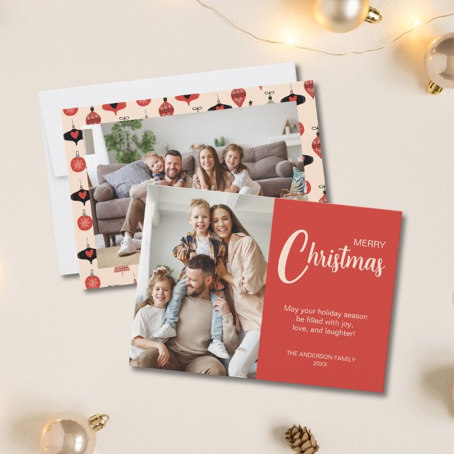 Cartes Pour Fêtes Annuelles Christmas 2 Photos Family Red (Christmas 2 Photos Family Red Holiday Card)