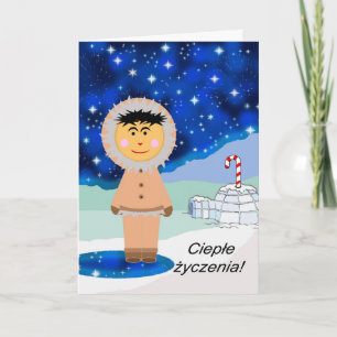 Cartes Pour Fêtes Annuelles Christmas à Polish, Warm Wishes, Winter Eskimo