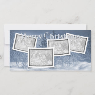 Cartes Pour Fêtes Annuelles Christmas ADD YOUR PHOTOS Blue Snow Scene