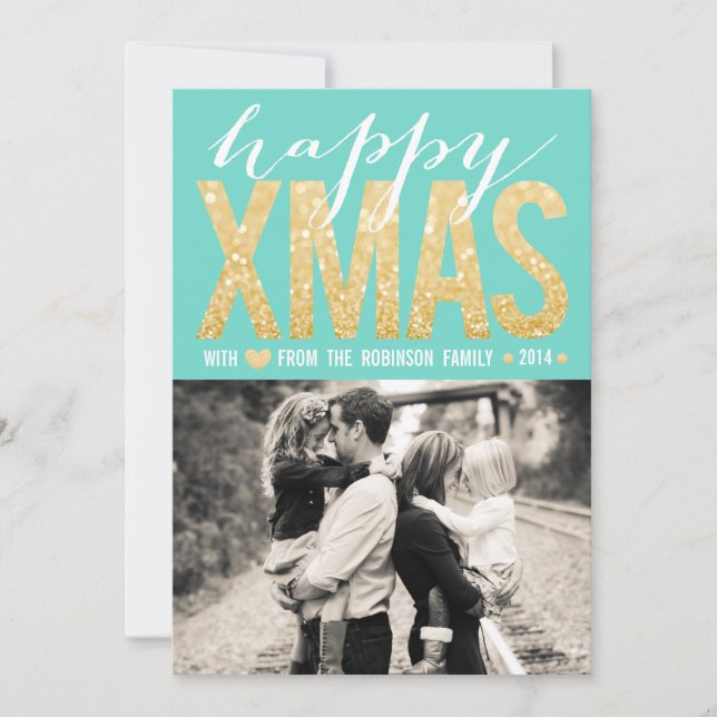 Cartes Pour Fêtes Annuelles Christmas Aqua Gold Parties scintillant Photo Appa (Devant)