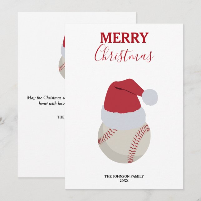 Cartes Pour Fêtes Annuelles Christmas Baseball Sports Ball Nom Personnalisé (Devant / Derrière)
