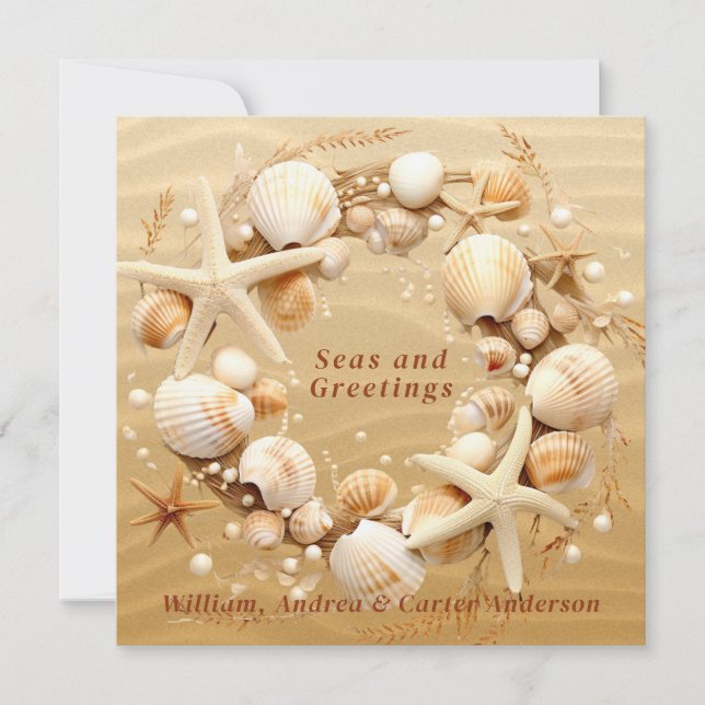 Cartes Pour Fêtes Annuelles Christmas Beach Coquillages tropicaux Starfish (Devant)