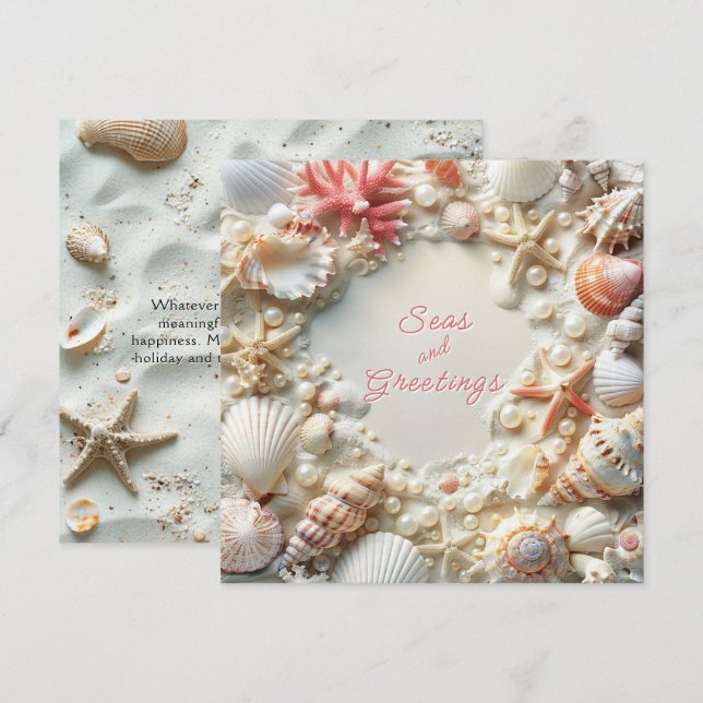 Cartes Pour Fêtes Annuelles Christmas Beach Seas & Salutations (Devant / Derrière)