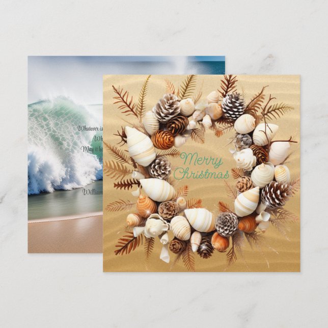 Cartes Pour Fêtes Annuelles Christmas Beach Seashells Pine Cones Seaweed (Devant / Derrière)
