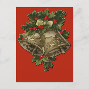 Cartes Pour Fêtes Annuelles Christmas Bells et Holly sur Scarlet Arrière - pla